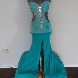 TURQUOISE RHINESTONE PRINCESS GOWN